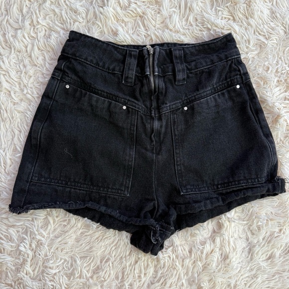 Ba&sh David black shorts open zip patch pockets denim cotton raw hem high rise 0 - Picture 5 of 13